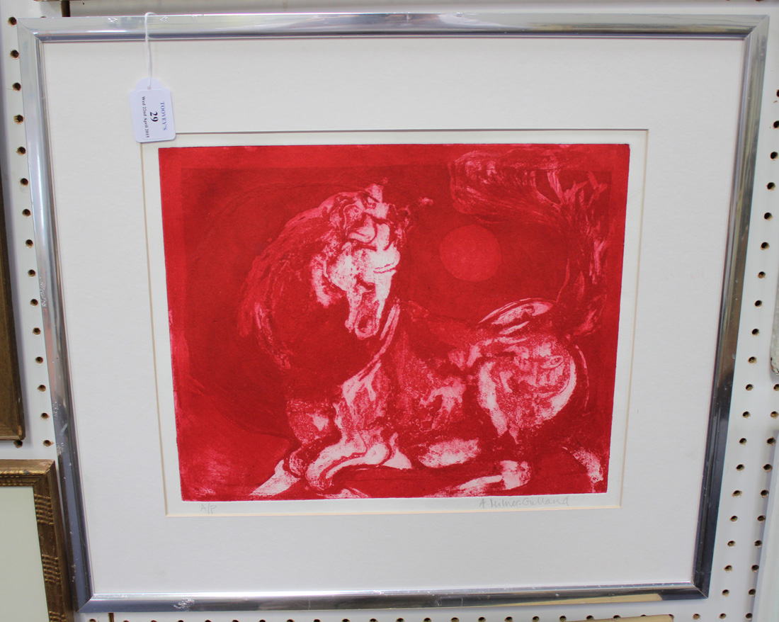 Alison Milner-Gulland - Red Horse, etching, signed in pencil, approx 33cm x 40cm.