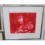 Alison Milner-Gulland - Red Horse, etching, signed in pencil, approx 33cm x 40cm.