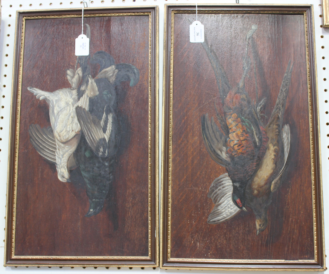 Follower of Michaelangelo Meucci - Study of Hanging Game, a pair of oils on panel, each approx