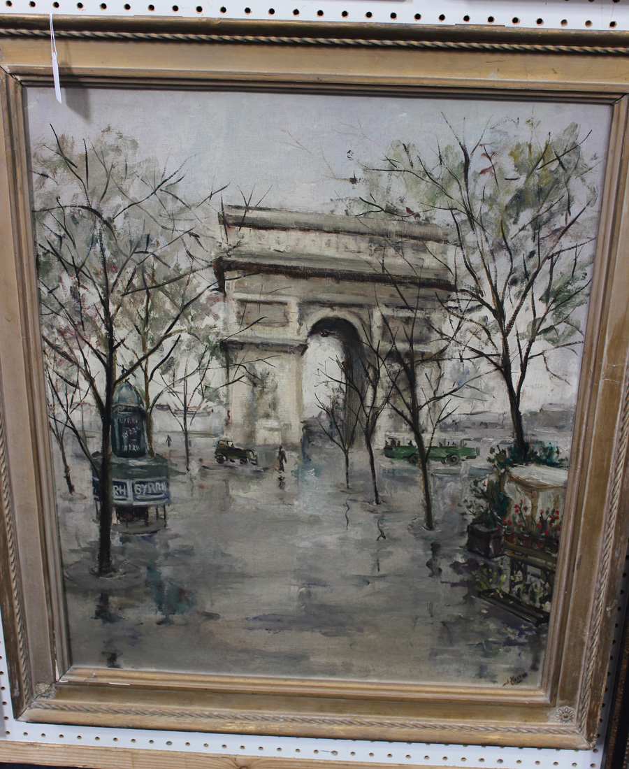 J. Marton - 'Arc de Triomphe', 20th Century oil on canvas, signed recto, titled verso, approx 74cm x