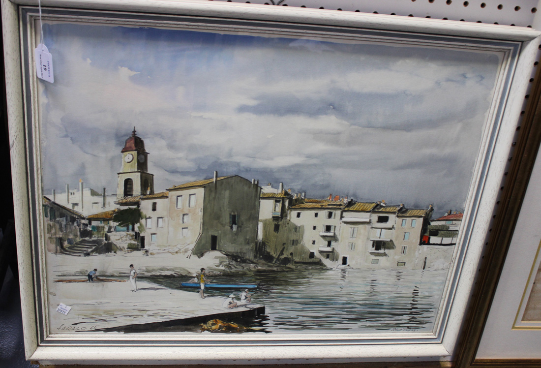 Farago - 'Saint Tropez', watercolour, signed, titled and dated '64, approx 49cm x 64cm, within a