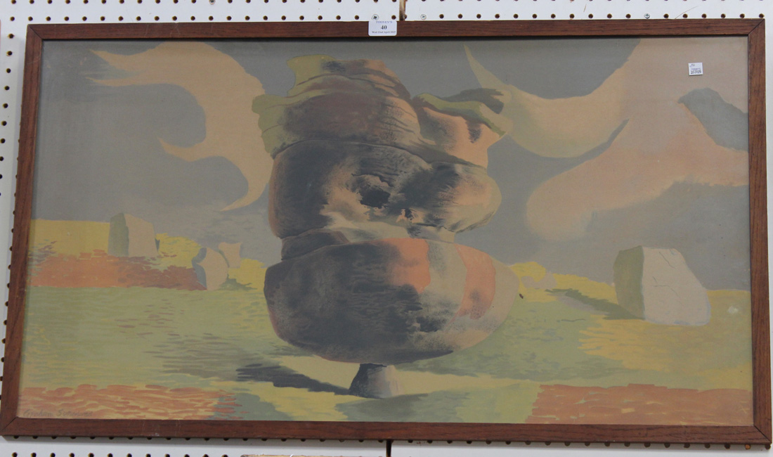 After Graham Sutherland - Brimham Rocks, colour print, approx 52cm x 96.5cm.