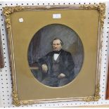 A 19th Century overpainted photograph, Oval Three-quarter Length Portrait of a Seated Gentleman,
