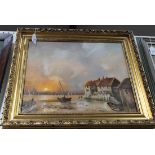 20th Century British School - Sun setting over Bosham Harbour, oil on canvas, indistinctly signed,