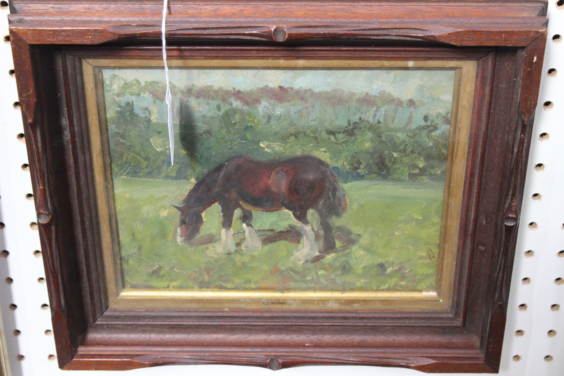 Manner of Alfred J. Munnings - Study of a Horse, oil on board, approx 19cm x 24cm.