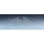 A rare Lalique frosted and clear glass Deux Cavaliers moulded Surtout de Table glass panel,