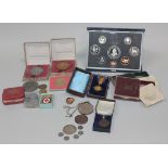 A Bailiwick of Guernsey eight coin specimen proof set 1987, two Festival of Britain crowns 1951,