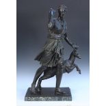 After the antique - a 19th Century dark green patinated cast bronze figure of Diana the Huntress,