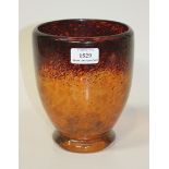 A Monart style glass vase, circa 1930, of ovoid form with circular foot, with mottled amber and