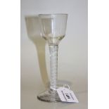 A single series opaque twist stem wine glass, circa 1765, the ogee bowl raised on a plain stem