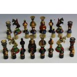 A mid-20th Century Czechoslovakian folk-art painted wooden chess set, height of king approx 7cm.