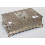 A silver rectangular presentation casket, engraved to the front 'Presented to Alderman Mrs Jessie