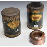 A pair of early 20th Century tin storage jars, marked 'Sugar' and 'Flour', height approx 22cm,