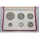 A George V 1927 six coin specimen proof set from wreath crown to threepence, with the original