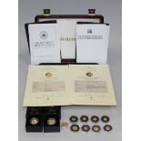 Eleven miniature gold proof commemorative coins, including Cook Islands, Mongolia, Tristan da