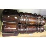 A set of six late Victorian ring turned elm snooker table legs.
