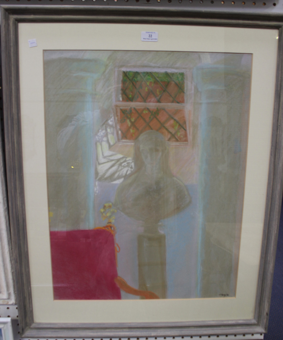 Tom Corey - Study of a Sculpture before a Window, pastel and chalks, signed and dated '88, approx