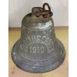 An early 20th Century ship's bell, marked 'Vanlinschoten 1910', height approx 36cm, diameter