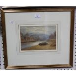 Anthony John Moore - View of an Inland Harbour at Dusk, watercolour, signed and dated 1910, approx