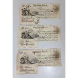 Three Durham Bank five pounds banknotes 1882.