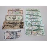 A quantity of world banknotes, including The Farmer's & Exchange Bank of Charleston five dollars