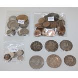 A collection of British coins, comprising a George IV crown 1822, two further crowns, comprising