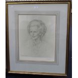 After Gilly Rayner - Head and Shoulders Portrait of Margaret Thatcher, monochrome print, signed