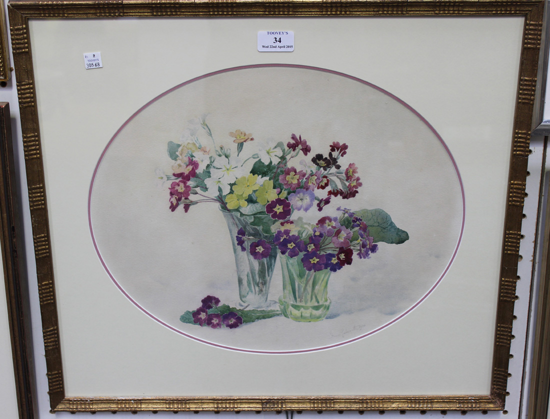 Frank Galsworthy - Still Life Study of Primulas, watercolour, signed and dated 1920, approx 33.5cm x