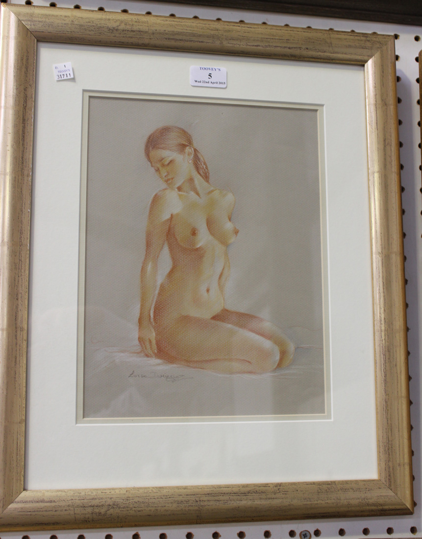 Luisa Dominguez - 'Raven' (Female Nude), pastel, signed recto, titled verso, approx 31cm x 23.5cm,