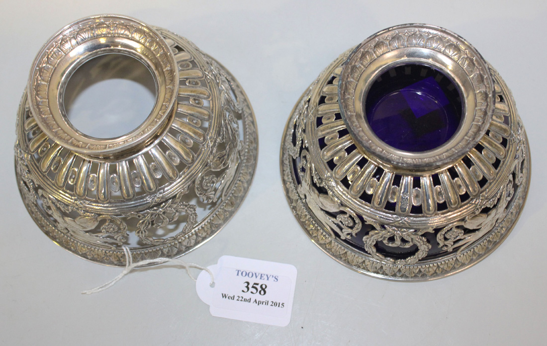 A pair of German silver pierced and embossed circular bowls, each decorated in the Empire style with - Image 2 of 3