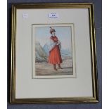 19th Century Continental School - Full Length Portrait of a Lady in a Landscape, watercolour, approx