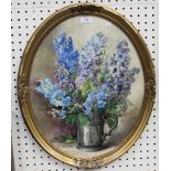 Winifred Walker - 'Delphiniums', watercolour, signed recto, titled verso, approx 49cm x 39cm, within