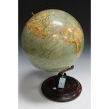 An early 20th Century Philips' 14 inch terrestrial globe, raised on a stained beech stand, height