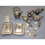 A collection of assorted plate, including a spirit kettle and stand, together with a late