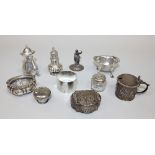 A George V silver mustard decorated in relief with figures, Birmingham 1913 by Nathan & Hayes, a