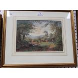 Late 19th Century British School - Woodland Landscape with Figures at a Gate, watercolour, signed
