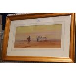 S.E. Hall - Figures riding Camels, watercolour with gouache, signed, approx 24cm x 53.5cm, within