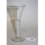 A double series opaque twist stem wine glass, circa 1770, the funnel bowl raised on a plain stem