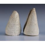 Two 19th Century carved shell scrimshaws, both decorated in relief with crowns, one inscribed '