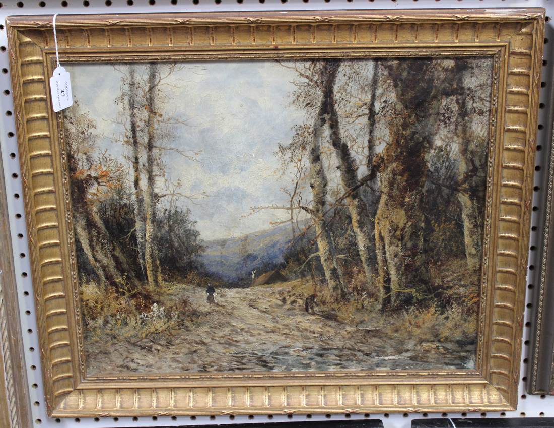 Attributed to John Fox - Woodland View, oil on canvas, approx 39cm x 49cm, within a gilt frame.