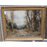 Attributed to John Fox - Woodland View, oil on canvas, approx 39cm x 49cm, within a gilt frame.