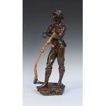 Charles Octave Lévy - 'Faneur', a late 19th Century French brown patinated cast bronze full-length