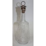 A Victorian Stourbridge glass bottle decanter, the tapered cylindrical body finely engraved with
