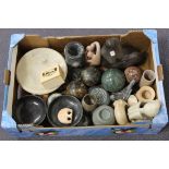 A group of 20th Century turned hardstone bowls, other hardstone carvings and sculptures.