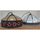A modern Tiffany style stained glass ceiling light with flowerhead frieze, together with another