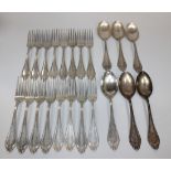 An American Reed & Barton sterling part canteen of cutlery, comprising sixteen table forks, six