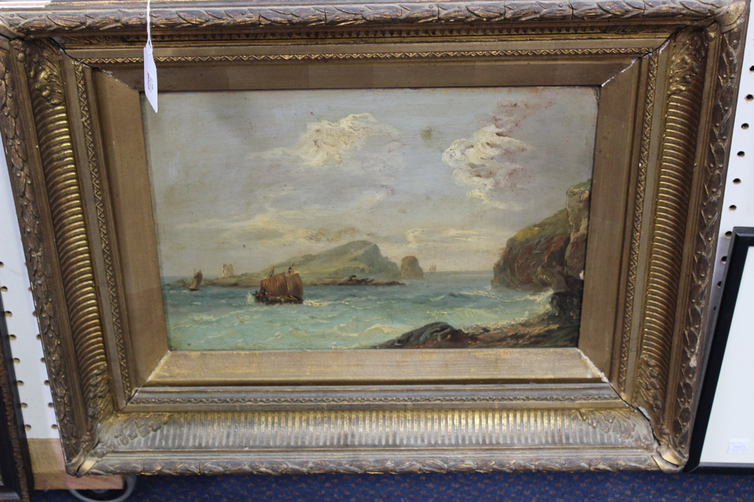 Late 19th Century Continental School - Coastal View, oil on panel, approx 26cm x 37cm, within a gilt