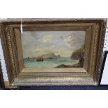 Late 19th Century Continental School - Coastal View, oil on panel, approx 26cm x 37cm, within a gilt