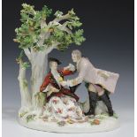 A Meissen porcelain figure group, 20th Century modelled as an elegantly dressed lady and