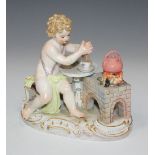 A Meissen porcelain figure group allegorical of Winter, late 19th Century, modelled as a putto